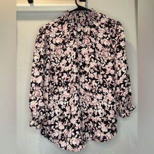 Adrienne Vittadini Black and Pink Floral Blouse